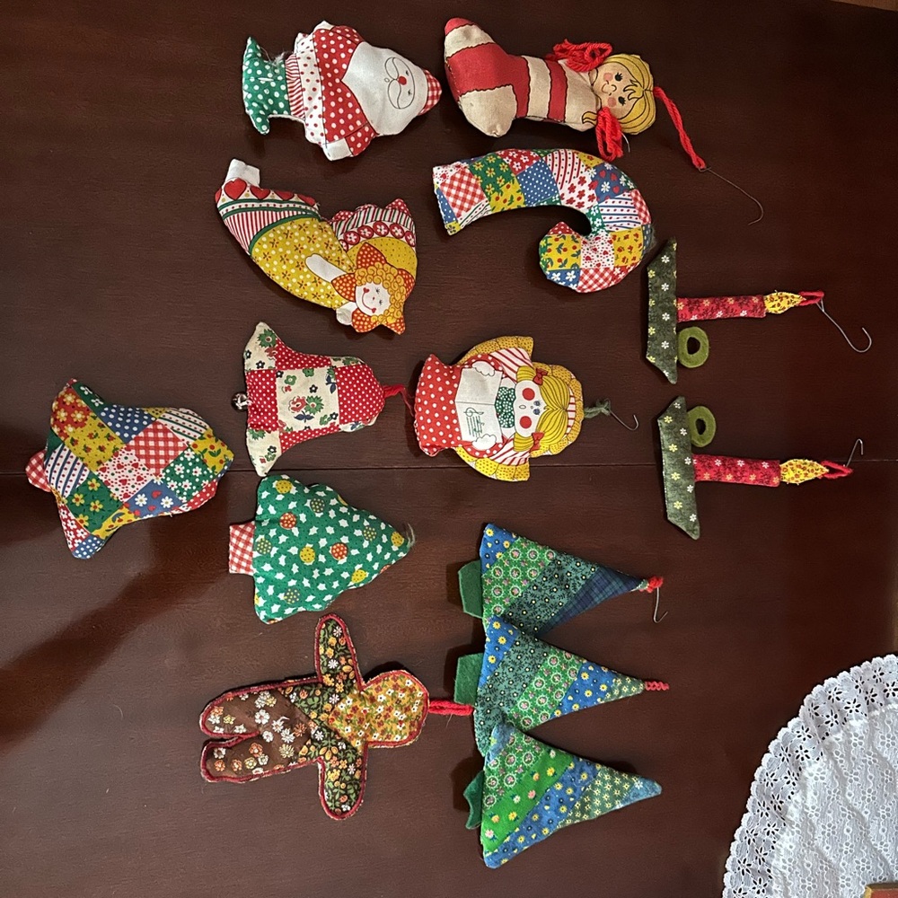 Vintage Plush Colorful Patchwork Christmas Ornaments